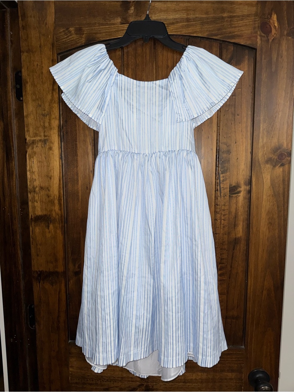 Bonnie Jean Light Blue & White Striped Ruffle-Sleeve Dress